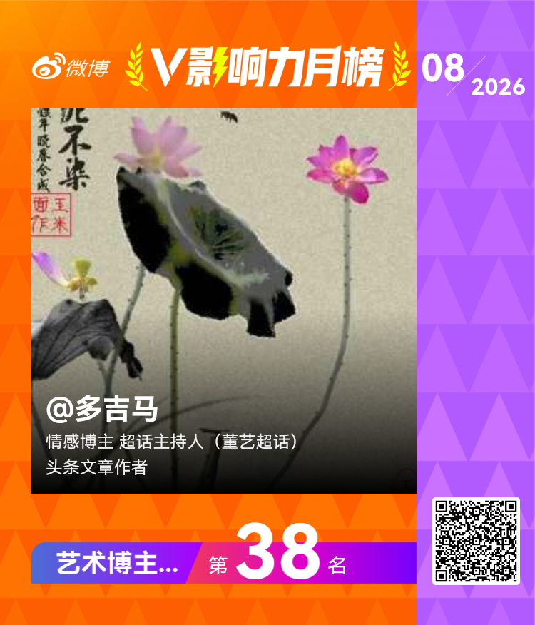 【V影响力榜 2026年08月】「艺术博主月榜」揭榜啦！恭喜获得榜单前三名。点此