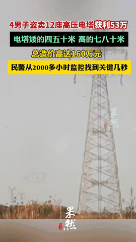 听说过偷电的，偷钱的，
可你听说过偷电塔的么，

4人组团偷了12座高压电塔，总