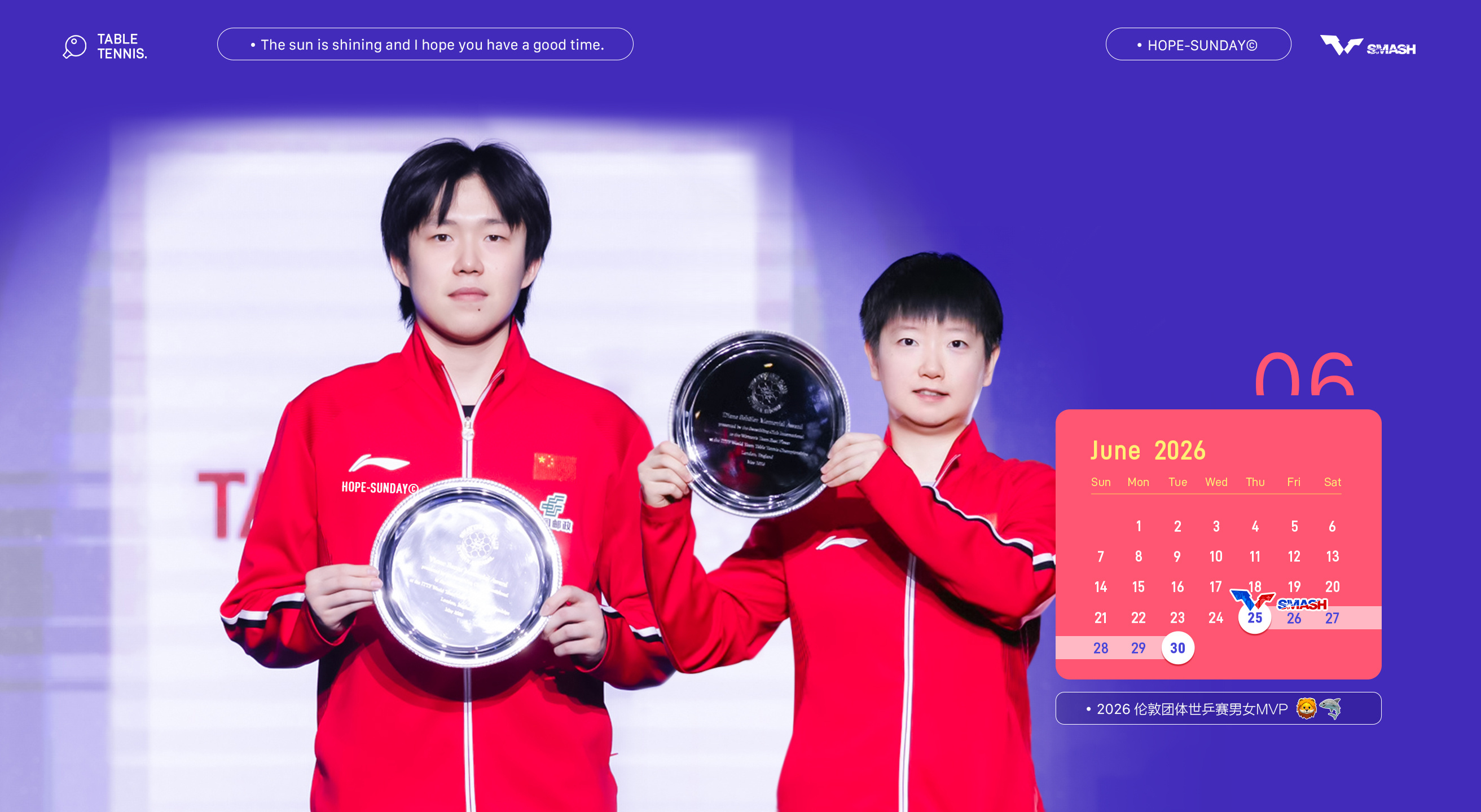 王楚钦孙颖莎 🦁🦈 2026年06月赛程壁纸（🖥 壁纸）1.2026WTT