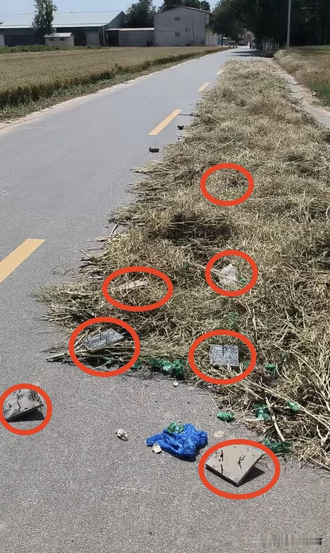 公路晒粮食本就涉嫌影响通行安全，有的人居然还摆“钉子阵”，非得把自己送进去才老实