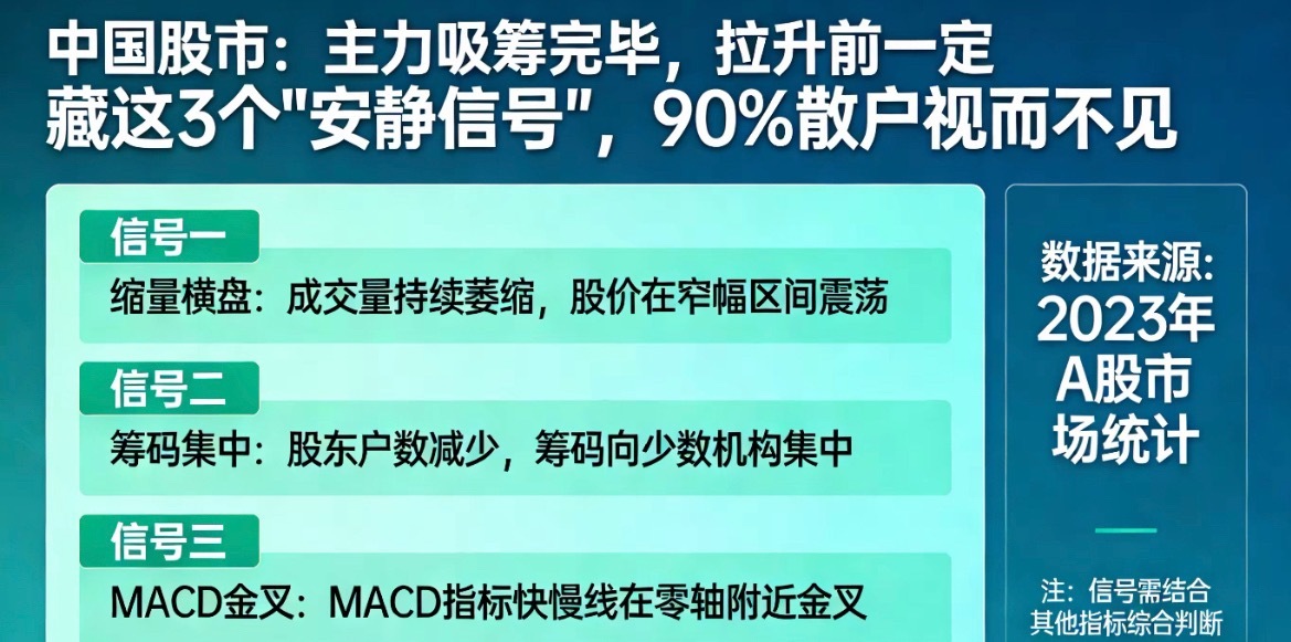 中国股市：主力吸筹完毕，拉升前一定藏这3个“安静信号”，90%散户视而不见很多人