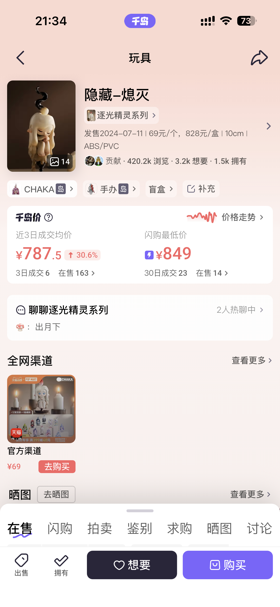 这个隐藏款真好看，冷门IP应该不贵，估计就100块钱左右吧，拿下她！看了眼价格，