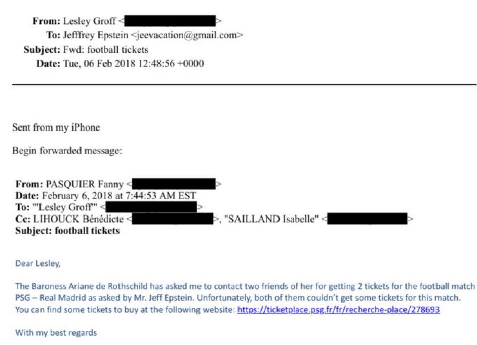 根据爱泼斯坦档案，在莱斯利·格罗夫于2018年2月6日发给爱泼斯坦的一封电子邮件