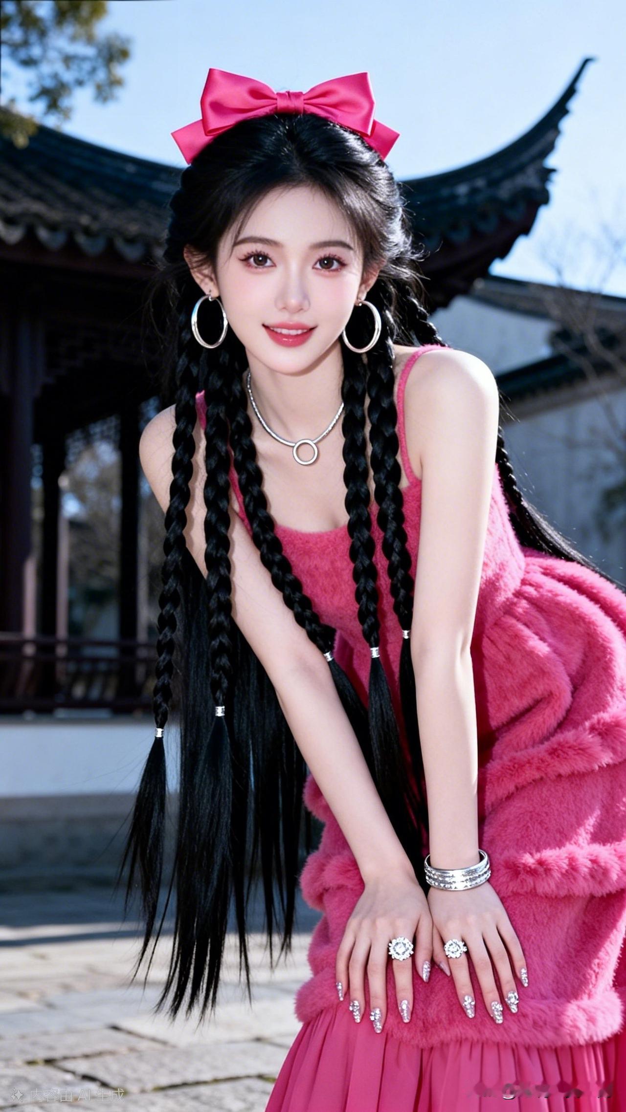 甜美少女风，粉色连衣裙搭配大耳环，可爱满分！漂亮女人的最大魅力，只是一张脸吗