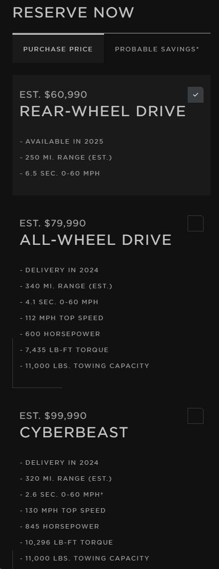 特斯拉Cybertruck开始交付并且公布价格了，两驱款6.1万美元起，四驱款8