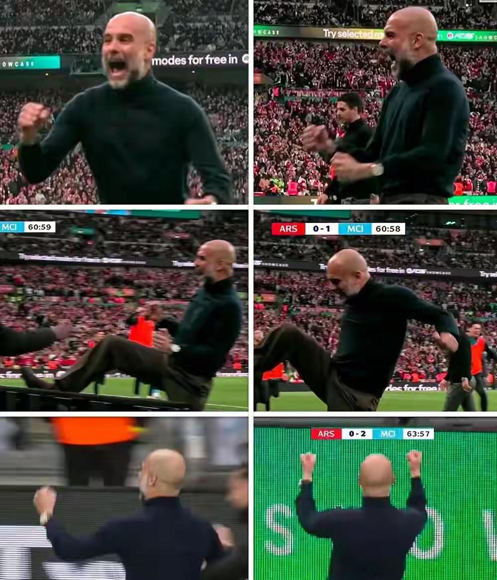 【两鬓斑白的瓜迪奥拉，激情庆祝染黄，只因夺得联赛杯】
🔥 瓜帅激情庆祝染黄，联