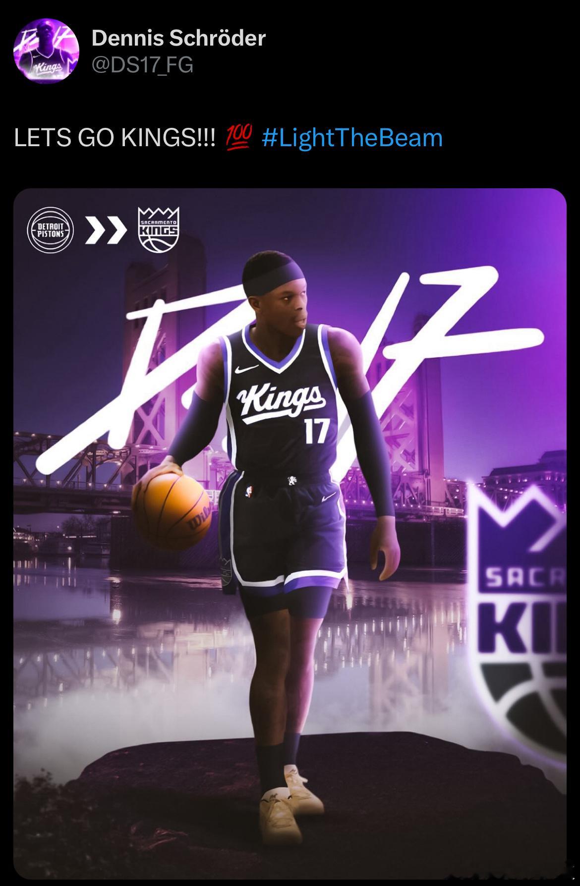 难掩兴奋，施罗德发布社交媒体[加油]“LETS GO KINGS!!! 💯” 