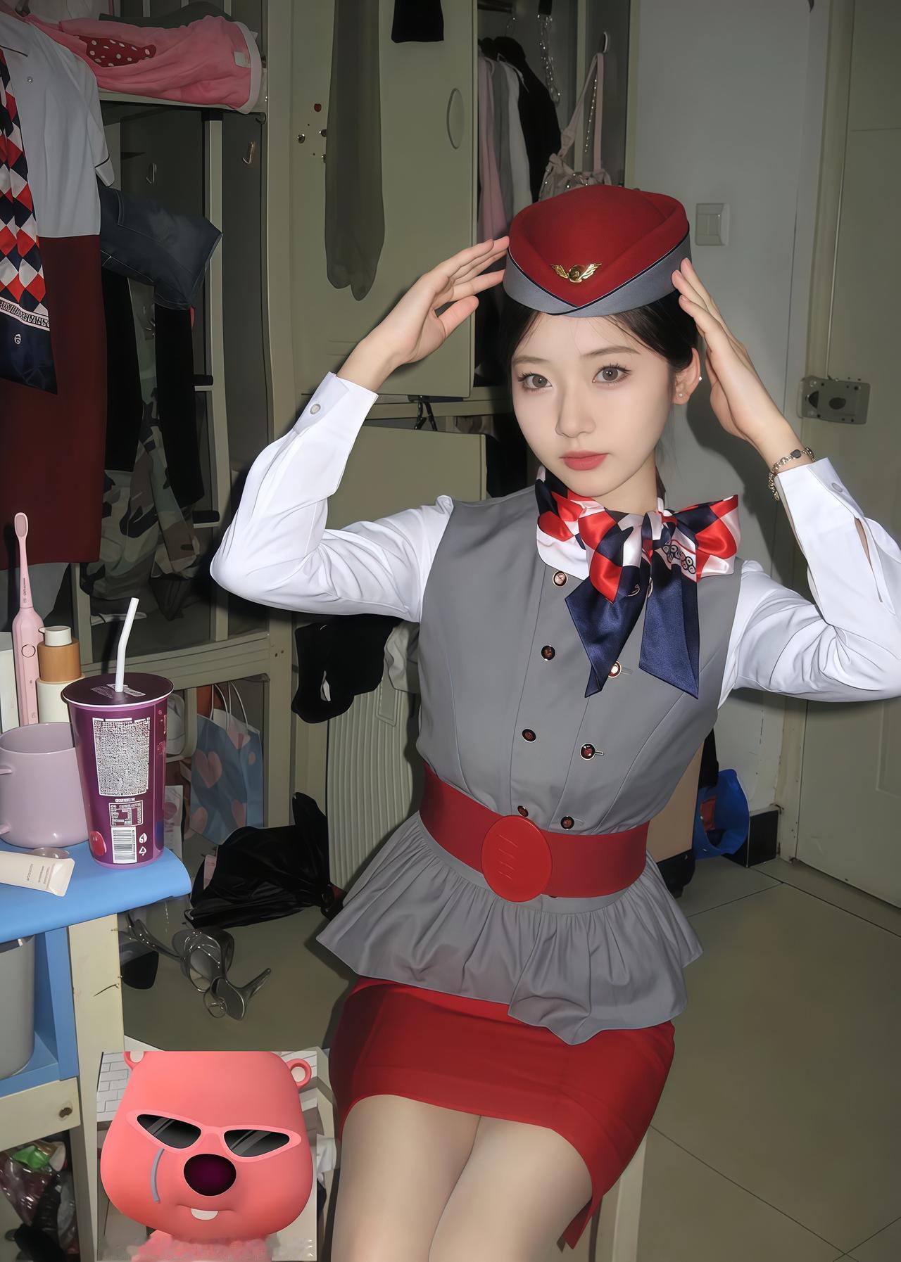 空姐日常：精致的妆容和甜美的微笑😊