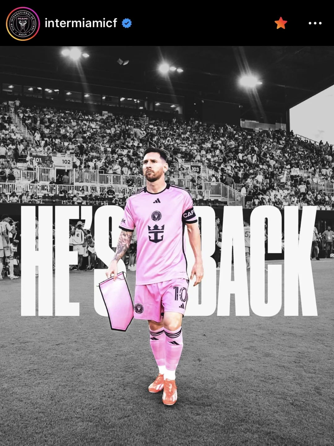 迈阿密官方：梅西回来了！HE'S BACK！
