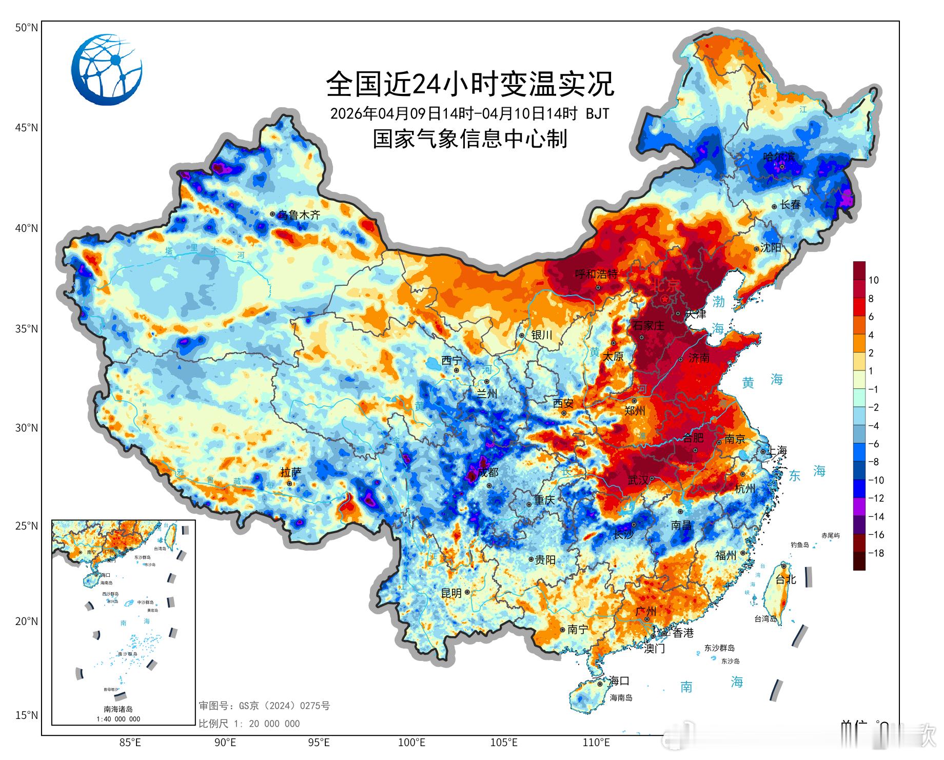 【气温波动】今天从内蒙古到湖北多地，因为放晴光照加热，气温大幅上升，多地升温超1