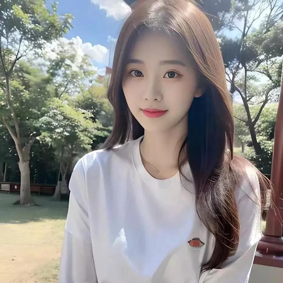 阳光明媚的午后，公园里的少女微笑少女感笑容 少女感微笑女孩 少女的笑容 美少女的