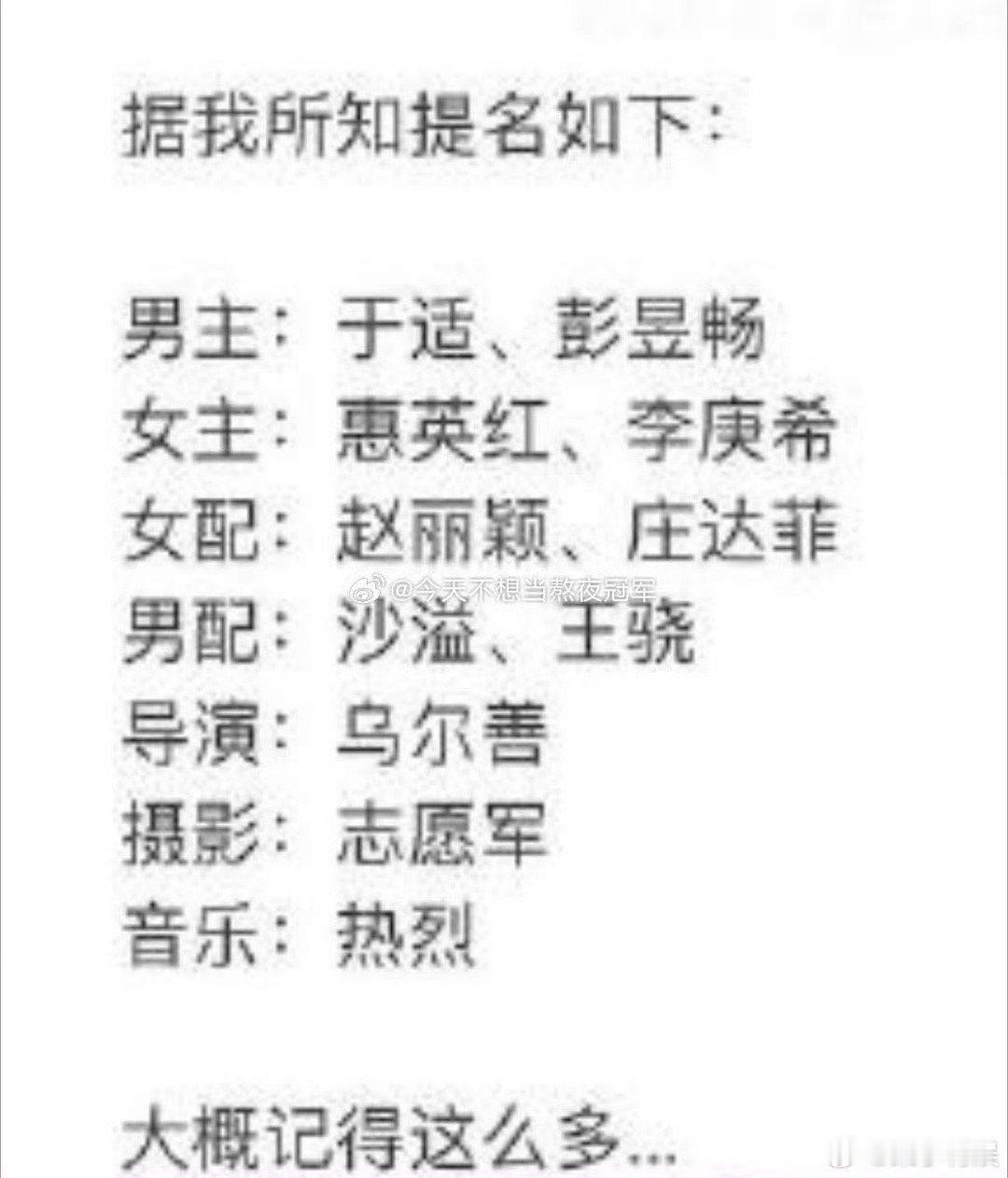 华表奖提名大热门网传华表奖提名名单华表奖提名大热门，有你喜欢的吗，[心][心] 