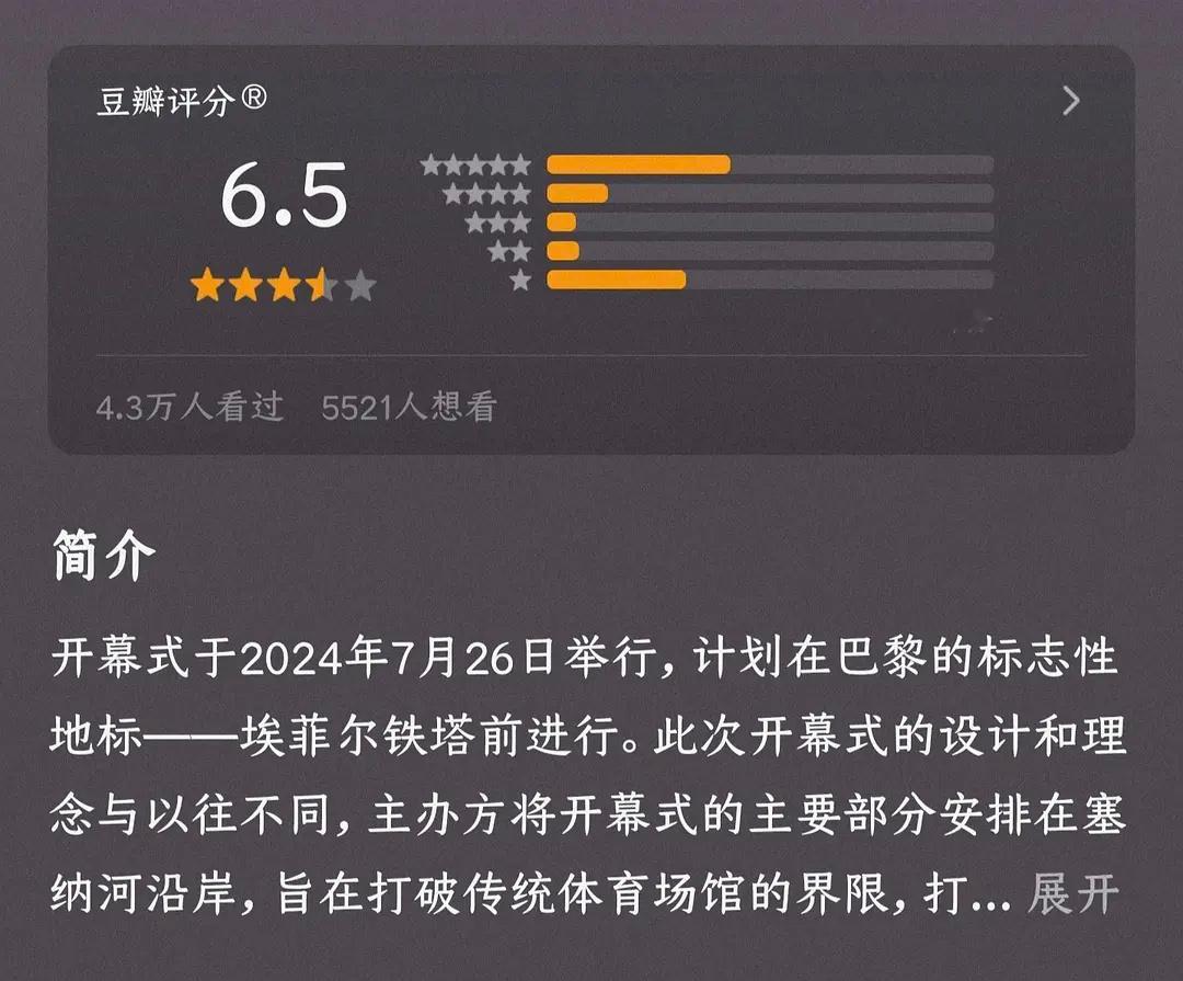 巴黎奥运会打分降到6.5 ​​​