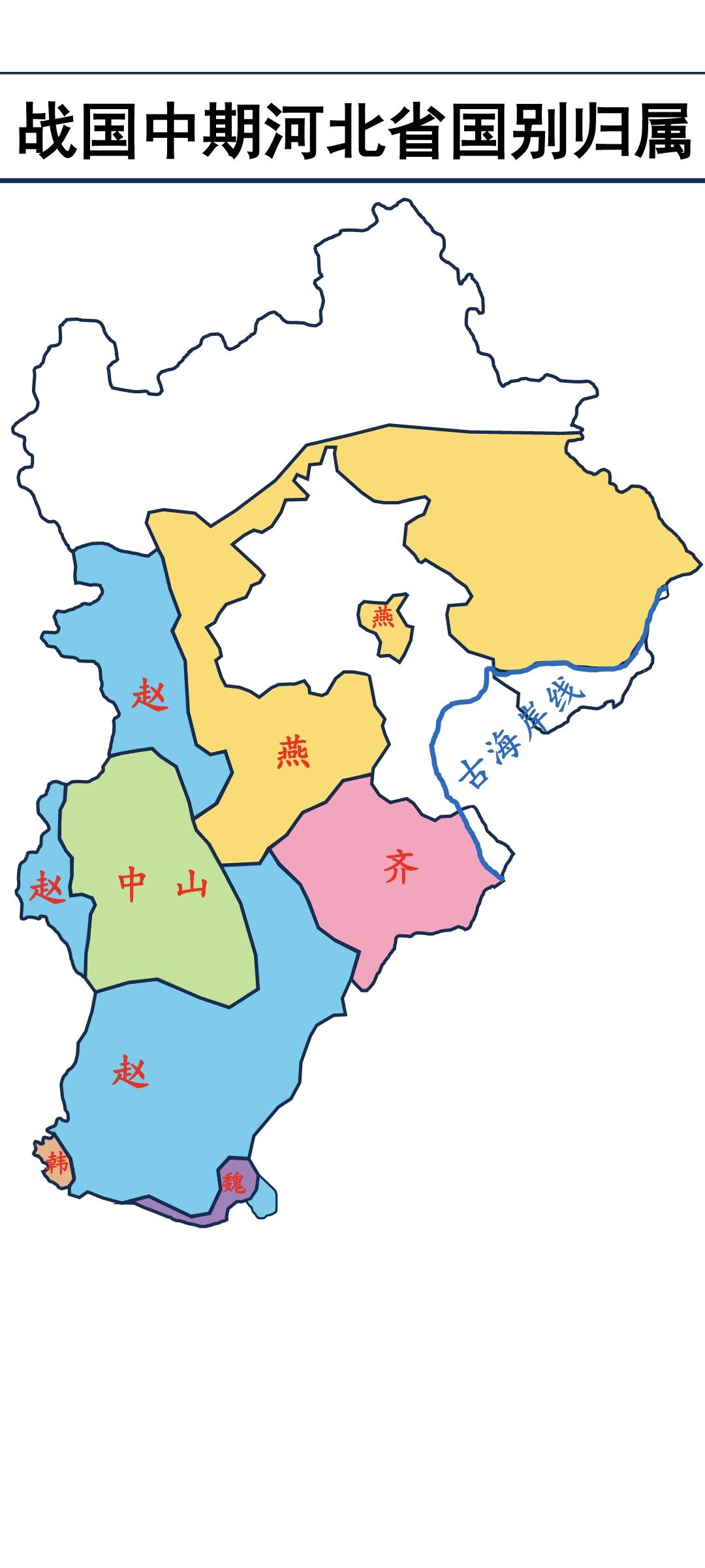 战国中期，河北省国别归属。