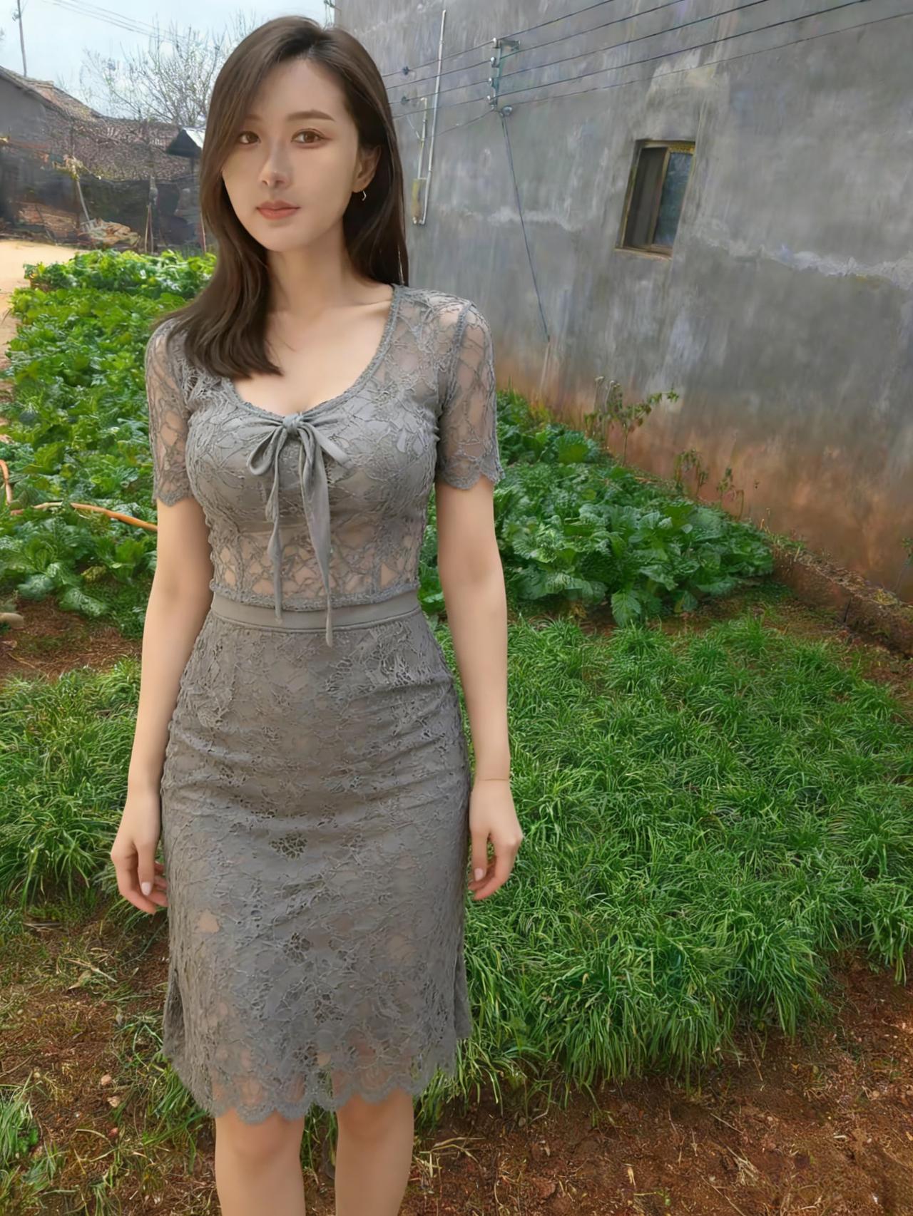 丝缕裁云薄，芳姿立野畴。
风牵衣角动，不语亦温柔。