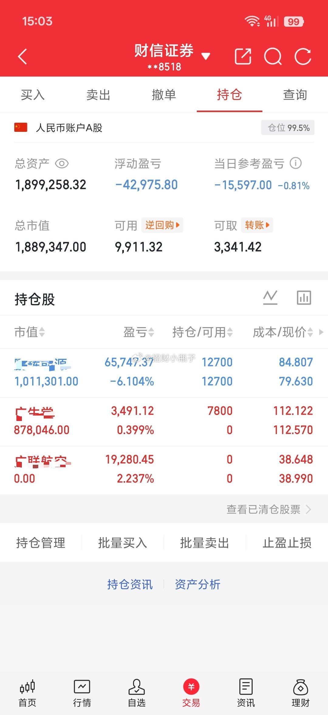 今天广联冲高止盈出局，下午上车广生T,鹏辉继续持有格局下 