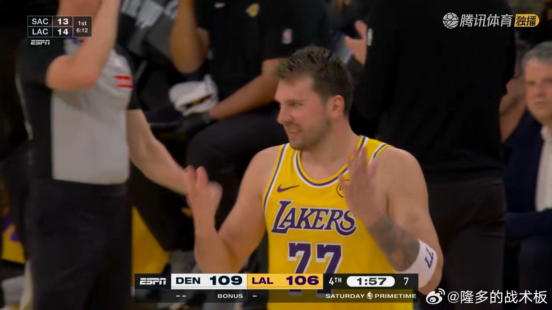 东契奇来了，三分+三罚！掘金vs湖人