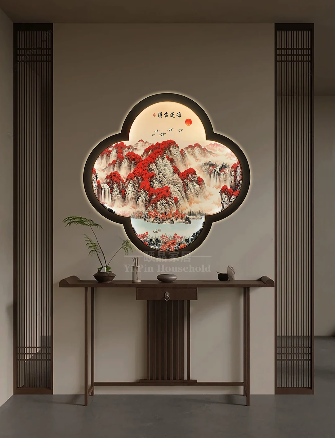 东方美学｜海棠花灯屏玄关装饰画高清图集