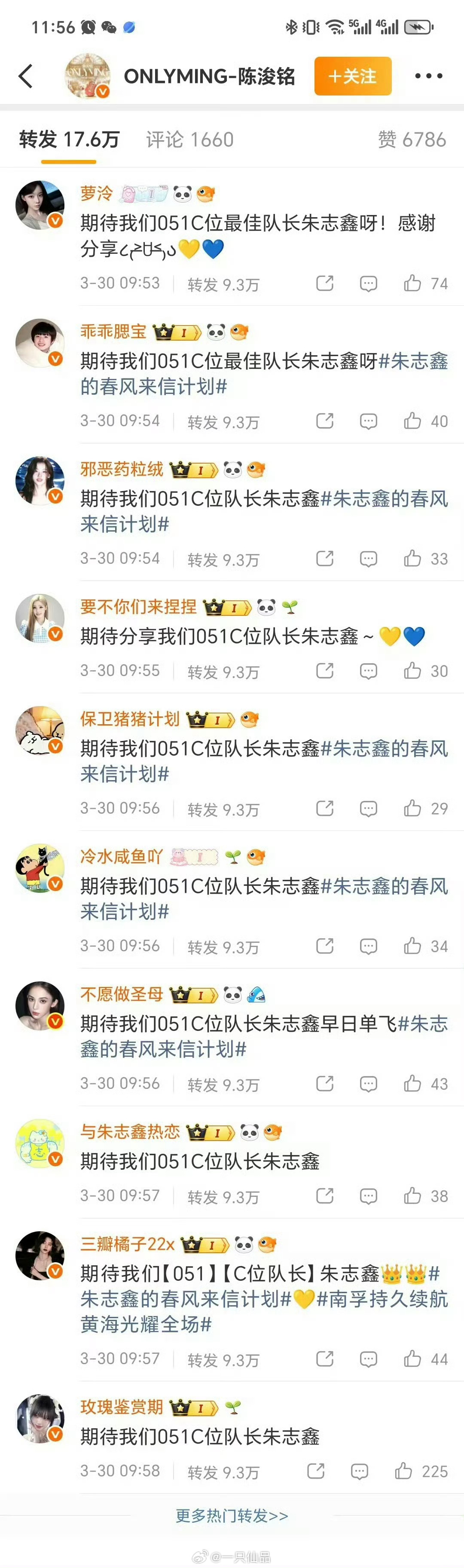 王楚然转发区朱志鑫粉丝真的很好很棒还有，支持任何人发朱志鑫红稿自由的权利 