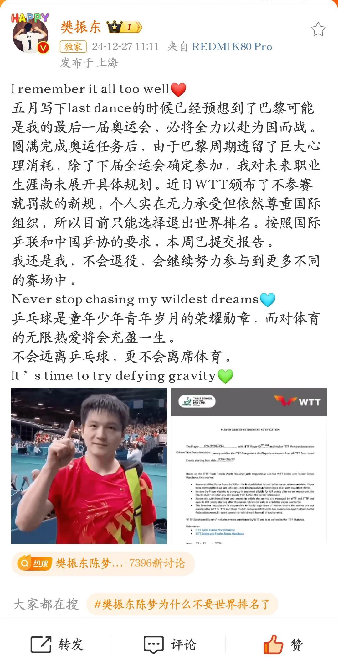 樊振东的兄弟、师父、朋友都在！
这些人给力，东哥是个很好的人，这些人敢说敢支持！