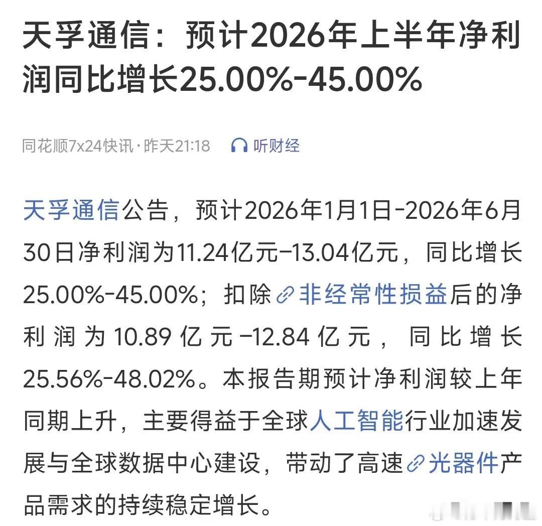 天孚通信这个半年业绩预告基本符合机构预期，但是整体并不乐观，就看下周资本市场买不