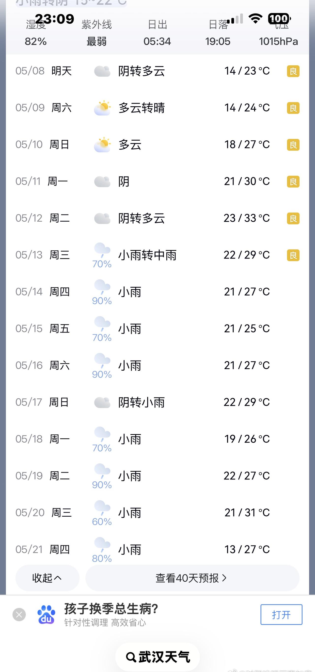 武汉的天气就是这样的，昨天最高30度左右，今天最高20度左右，家里的厚衣服还没来