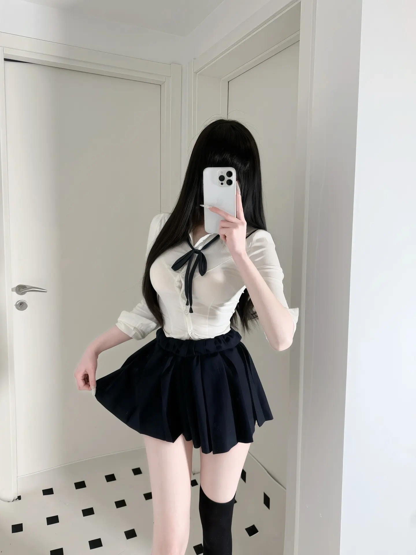 jk ootd穿搭 对镜拍 jk妹是无敌的