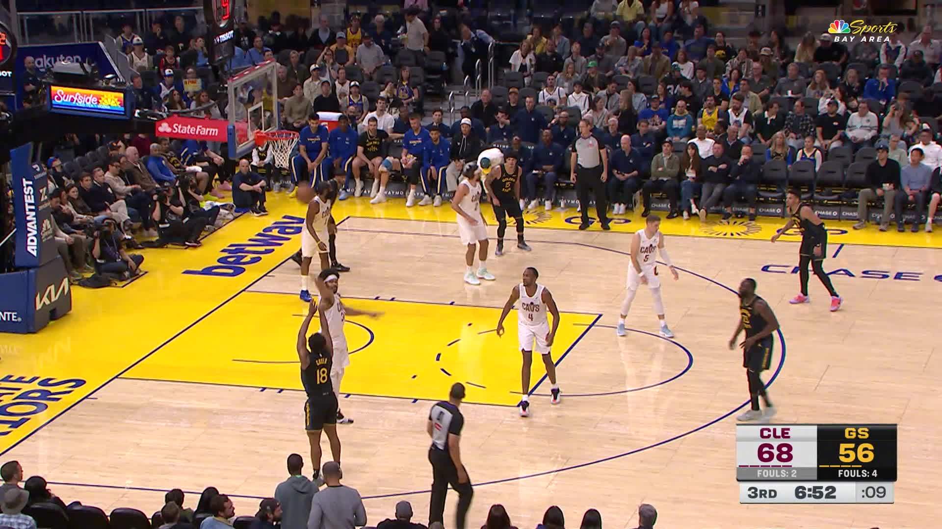 克莱尔连中3️⃣个三分！！！打停对手！！！勇士65:70骑士。骑士vs勇士