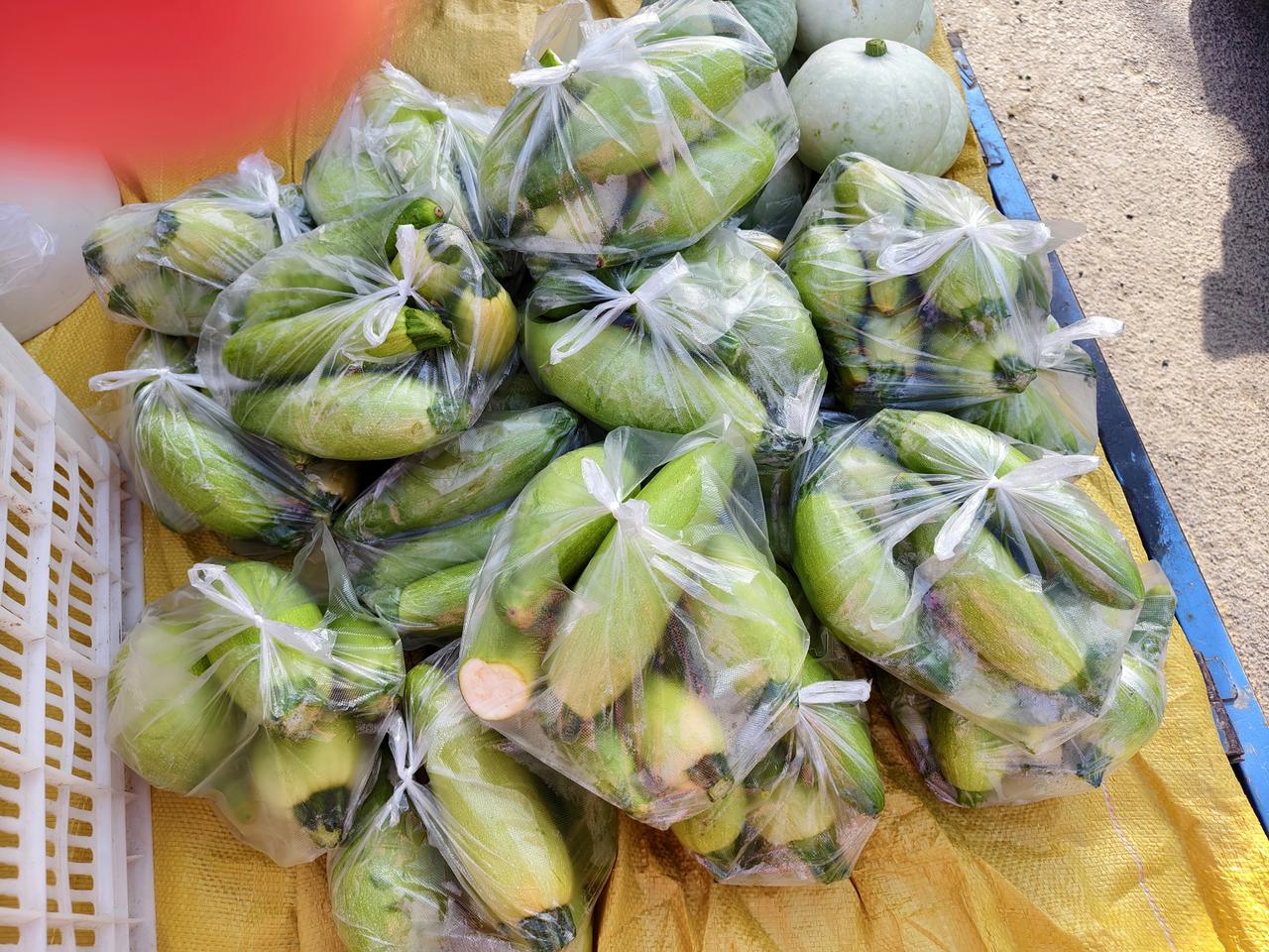 在我们运城市盐湖区西街早市，有一位大婶，她卖西葫芦不称斤，论袋，一袋2.5元。这