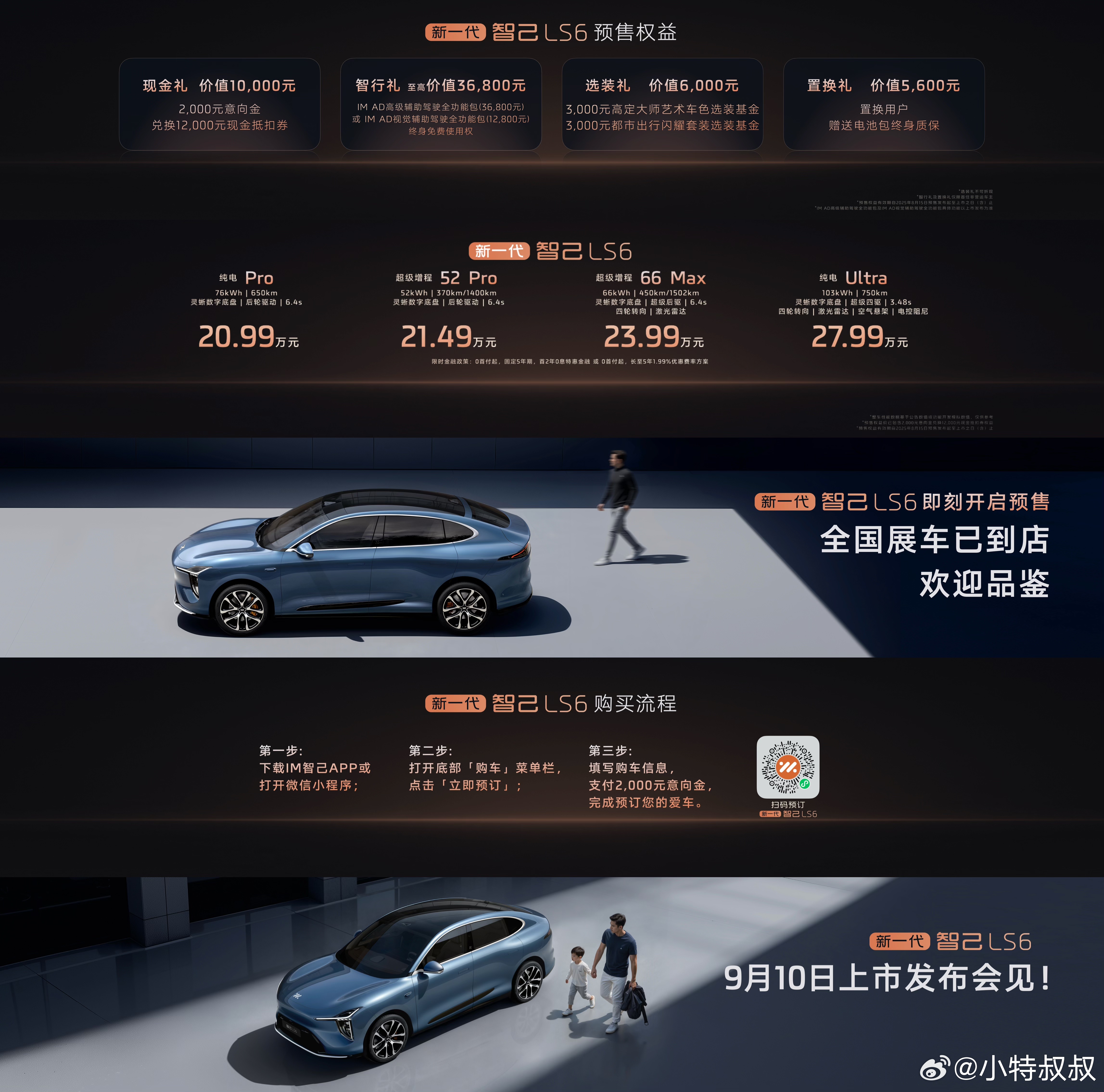 智己新一代 LS6 增程、纯电全都有，价格区间从 21-28 万，有关注的朋友吗