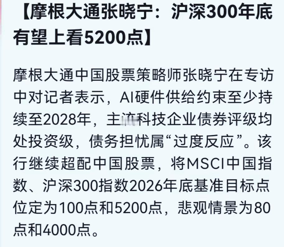 摩根买了多少支大a的股票，摩根分析师竟然说年底大a沪深300指数看到5200点。