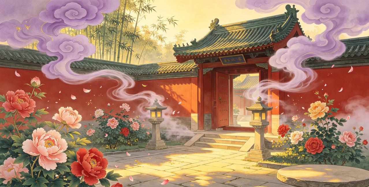 下联：院内鲜花香。对下联？庭前瑞气扬