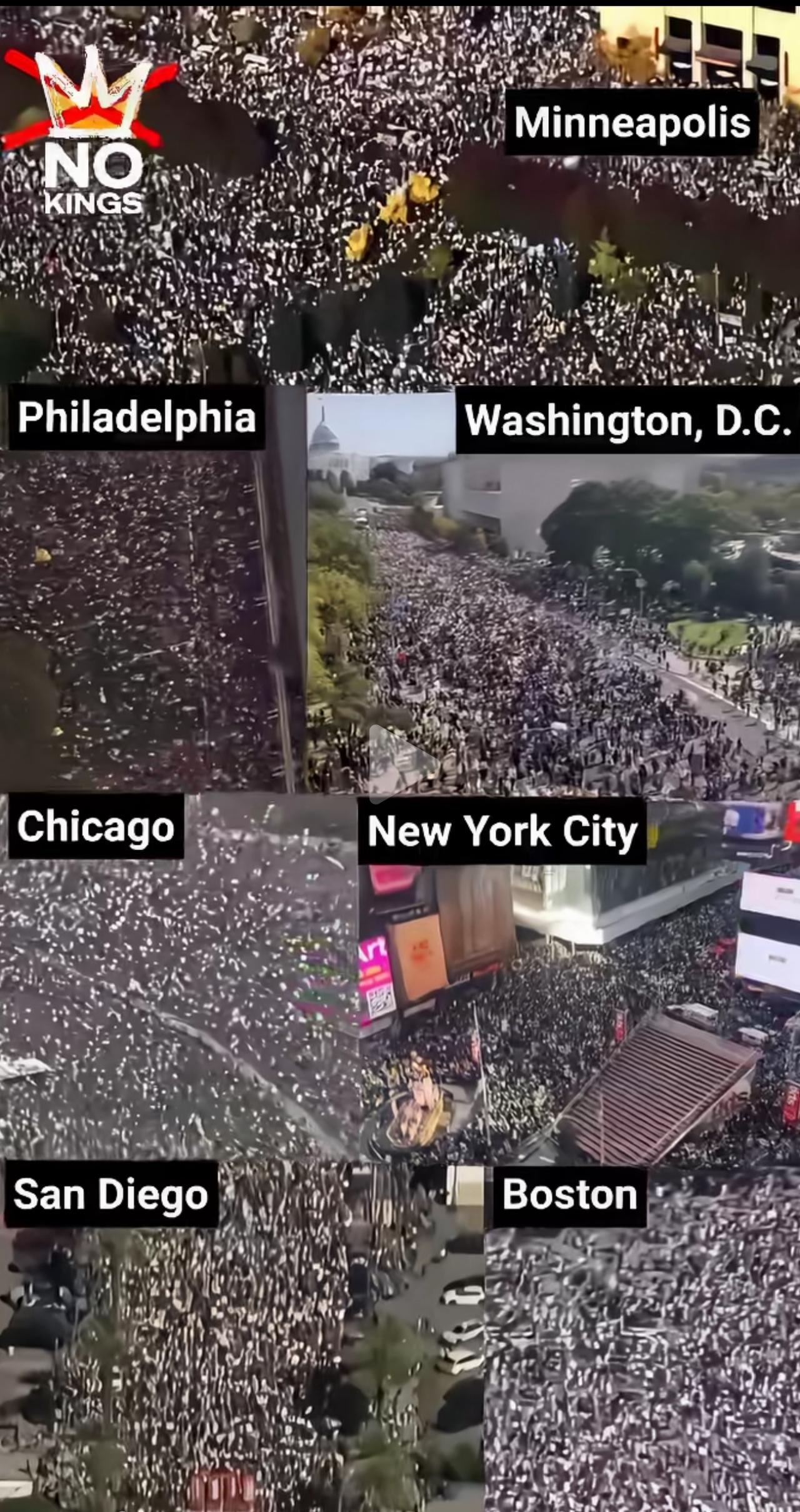 百万民众上街，高呼“NO KING”。
今天的美国风景独好，北美的懦夫们又上街了