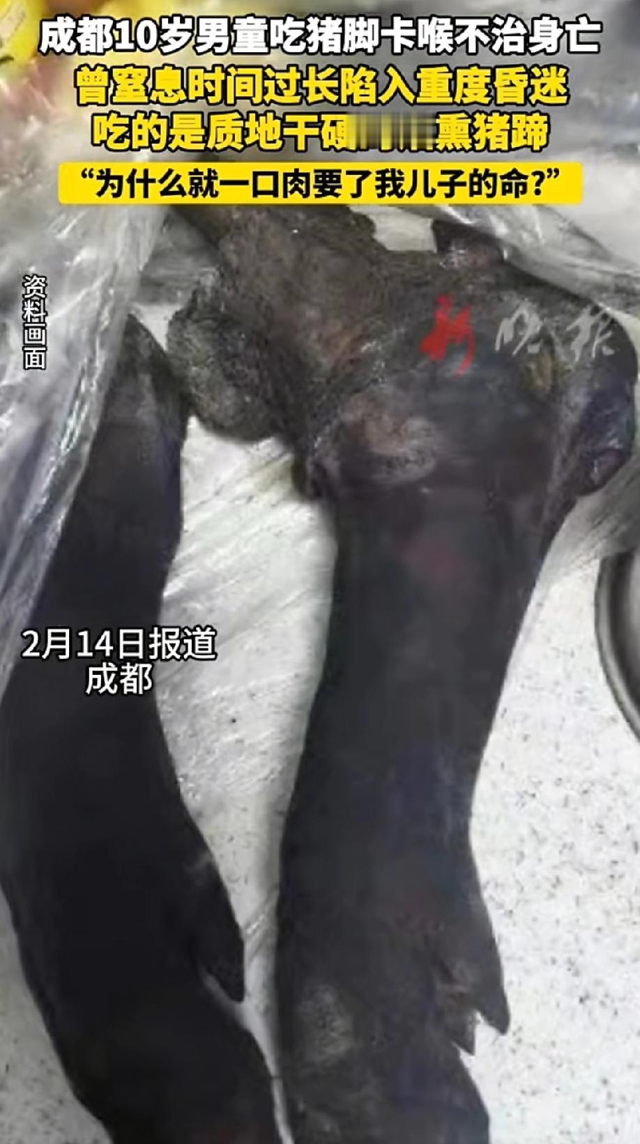 成都10岁男孩吃猪脚卡喉后不幸身亡，妈妈哭诉发声：“仅仅就是吃了口肉，为什么会要