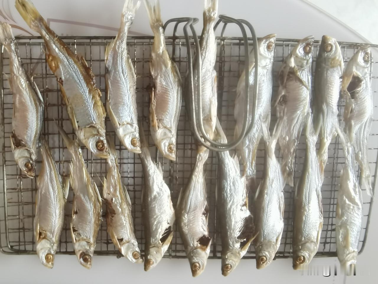 烤鱼干。淡水翘嘴鱼肉质鲜嫩。去鳞去肠，佐料腌制。烤箱文火慢烤，骨酥肉香，高蛋白营