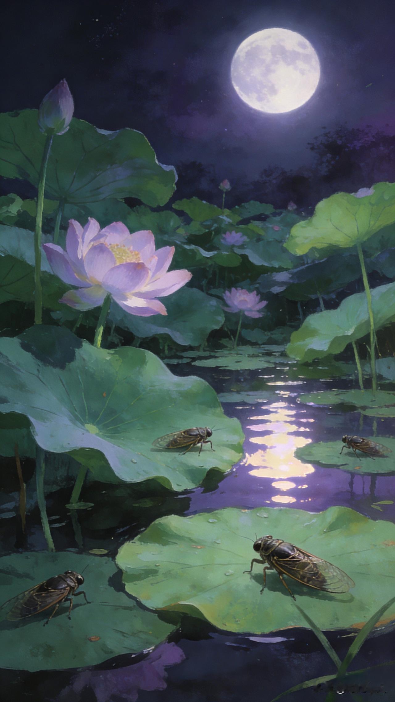 上联：一塘荷风送蝉鸣

夏夜的荷塘边，荷风裹着蝉鸣，是刻在骨子里的夏日记忆呀。师