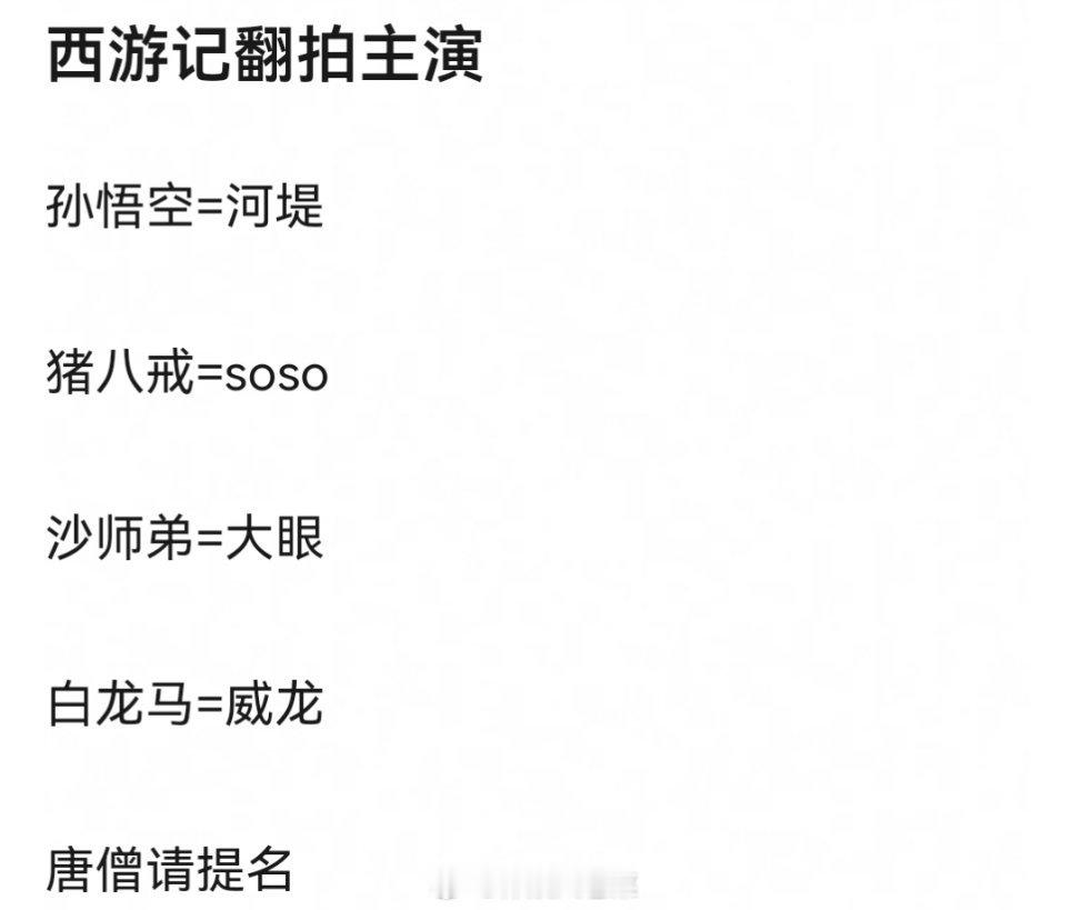 如果西游记翻拍，网友的提名名单。。[干饭人]四大名著 翻拍 ​​​