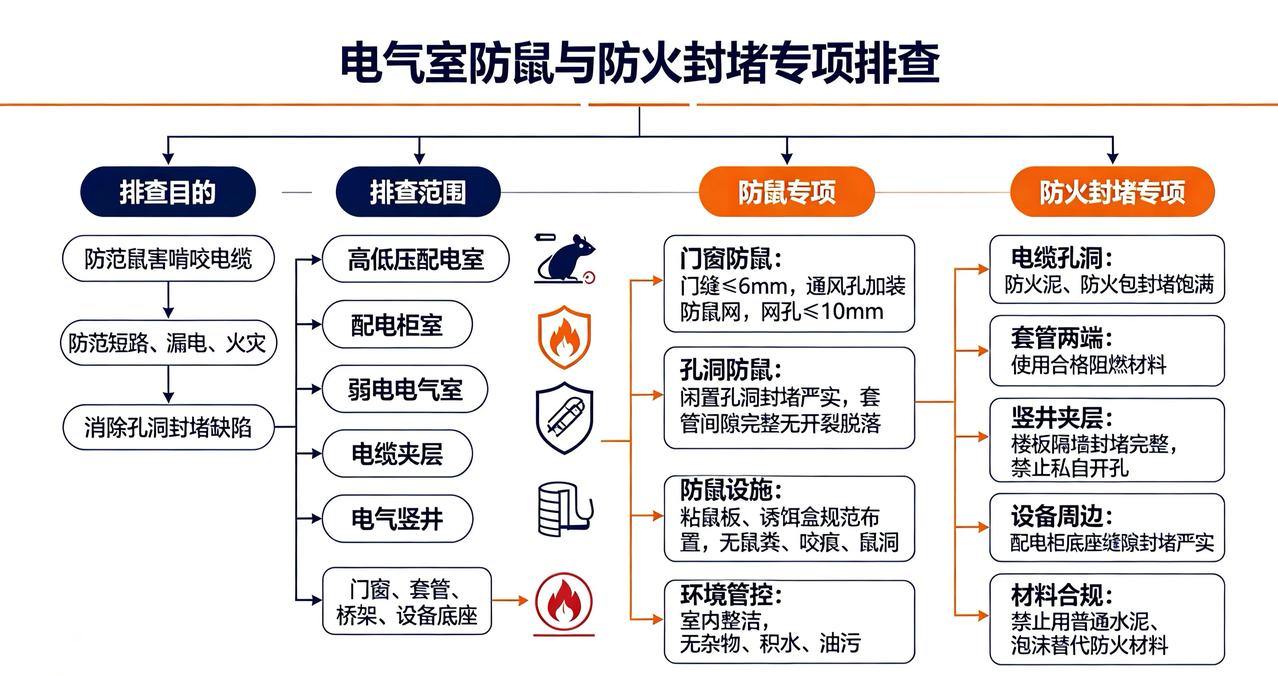 【专项排查】电气室防鼠与防火封堵，我们在行动！
为防范鼠害啃咬电缆引发短路、漏电