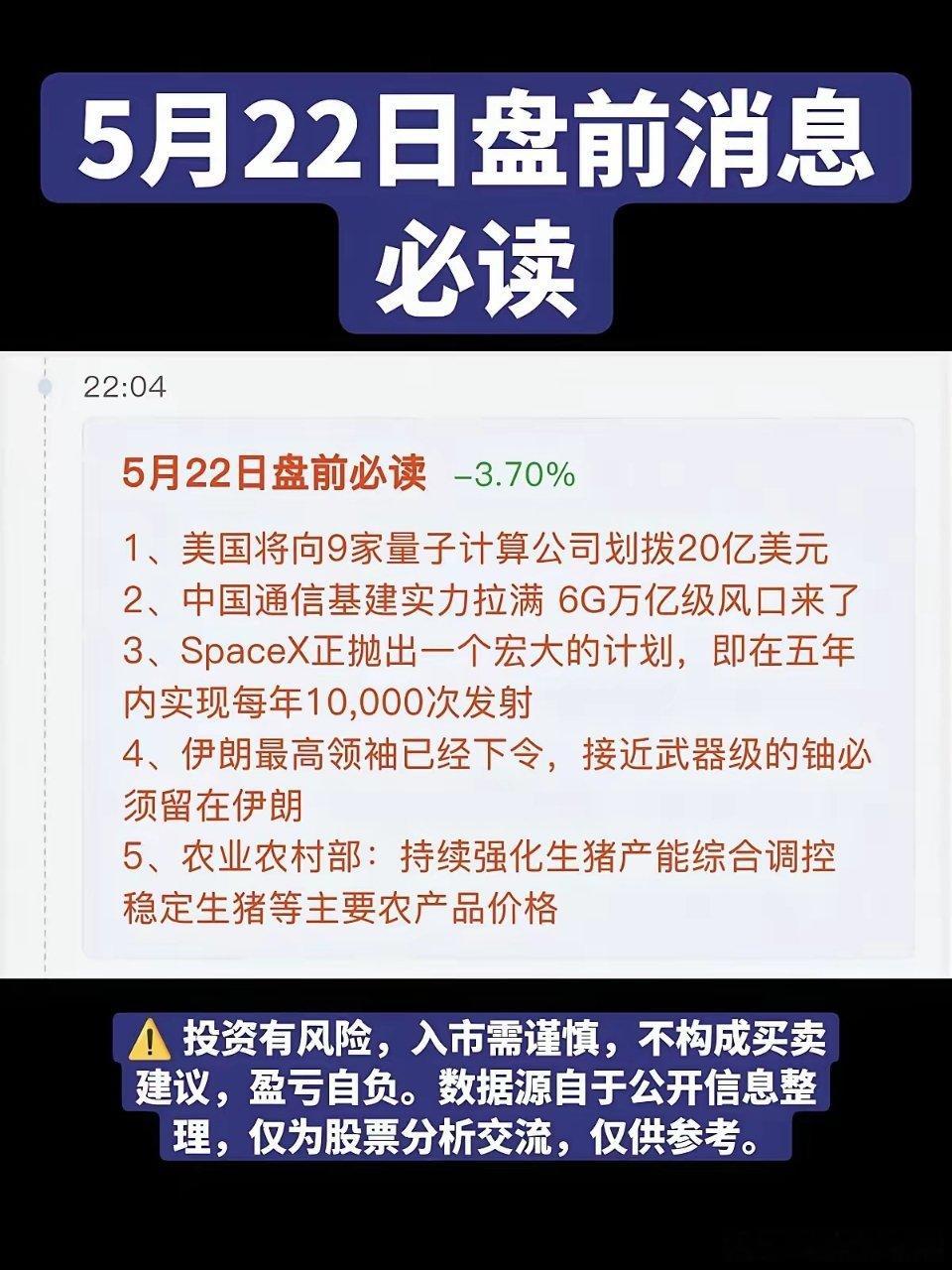 5.22周五  财经热点信息参考！1.量子技术2.光纤AI3.SpaceX4.石