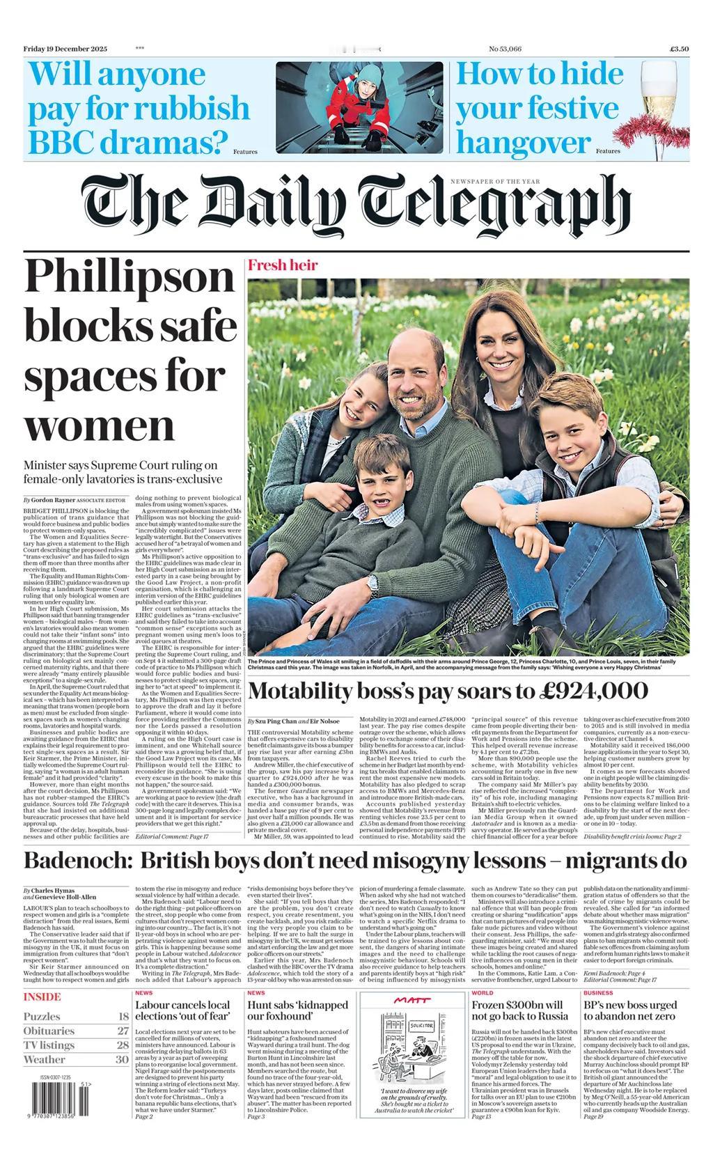 《每日电讯报》报道称，英国女性与平等事务秘书布里奇特·菲利普森正在阻止发布一份跨