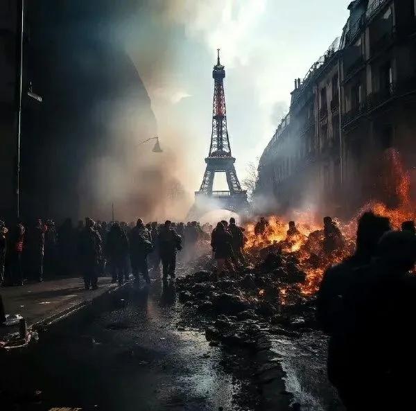 论法国当前暴动骚乱时，巴黎铁塔下一道美丽的风景线，和哪里有压迫，哪里就有反抗。但