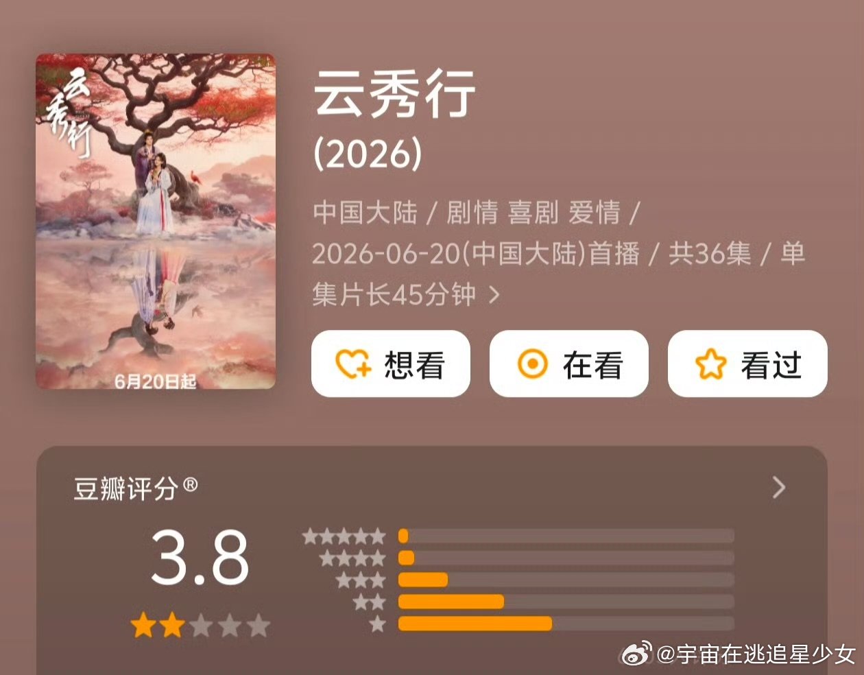 云秀行豆瓣3.8云秀行豆瓣3.8分云秀行豆瓣开分了，大家都看了吗？ 