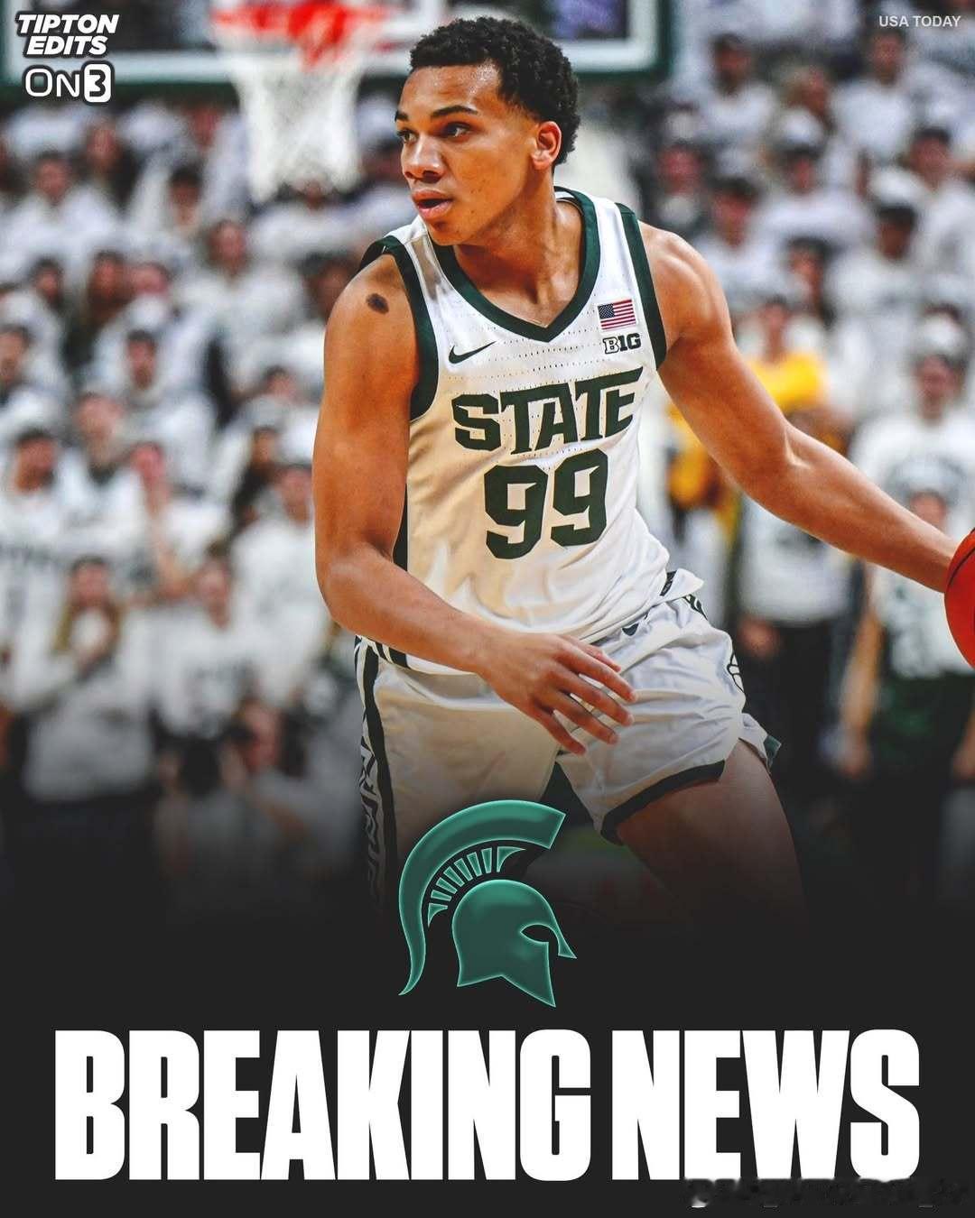 密歇根州立大学后卫迪瓦恩·乌戈丘库(Divine Ugochukwu)在昨晚截止