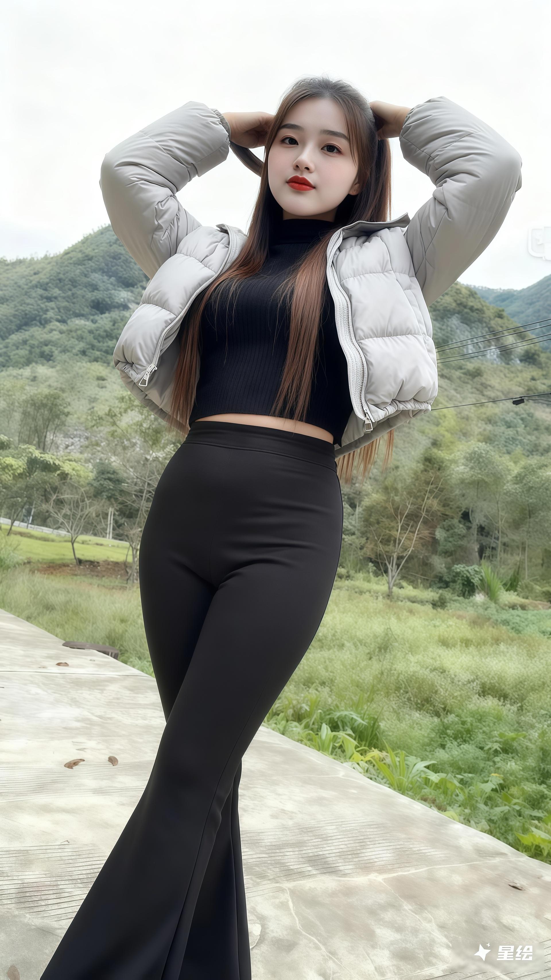 街拍小姐姐穿搭 女神范 好身材好气质 紧身牛仔裤 山里姑娘