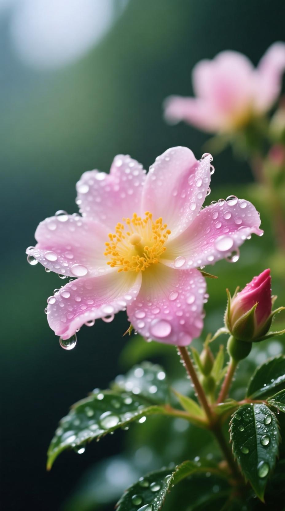 下联：今朝晓露润花