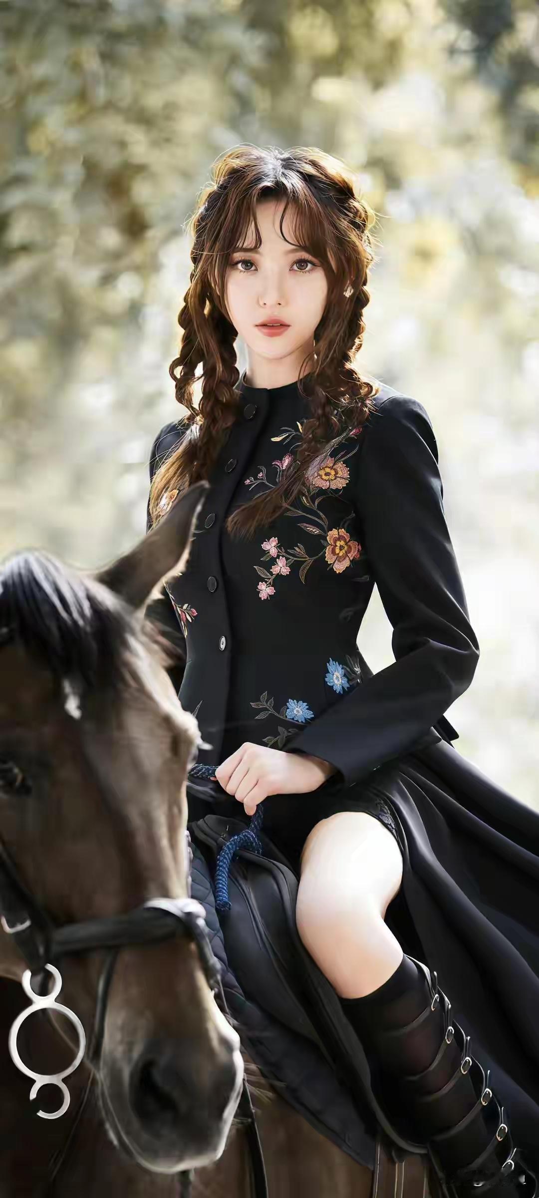 黑马与黑衣少女，梦幻森林中的优雅骑手有哪些女生日常好看穿搭可以借鉴 分享萌娃的一