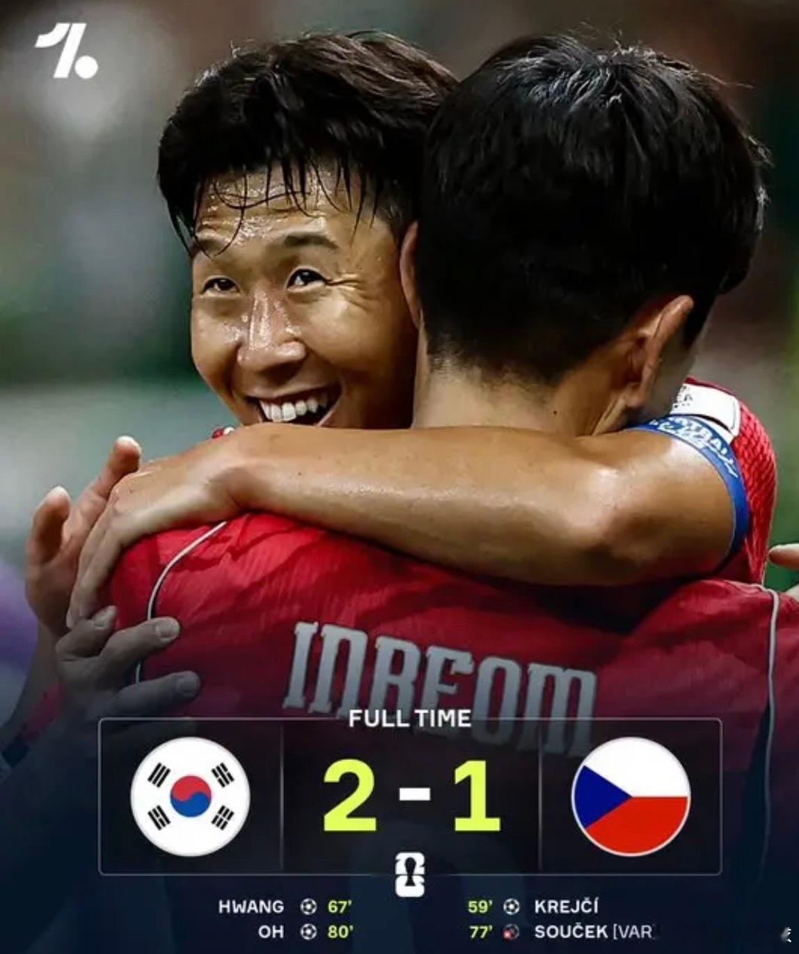韩国vs捷克整场下来差距确实有点大，尽管捷克利用身形优势，高空作业头球率先破门，