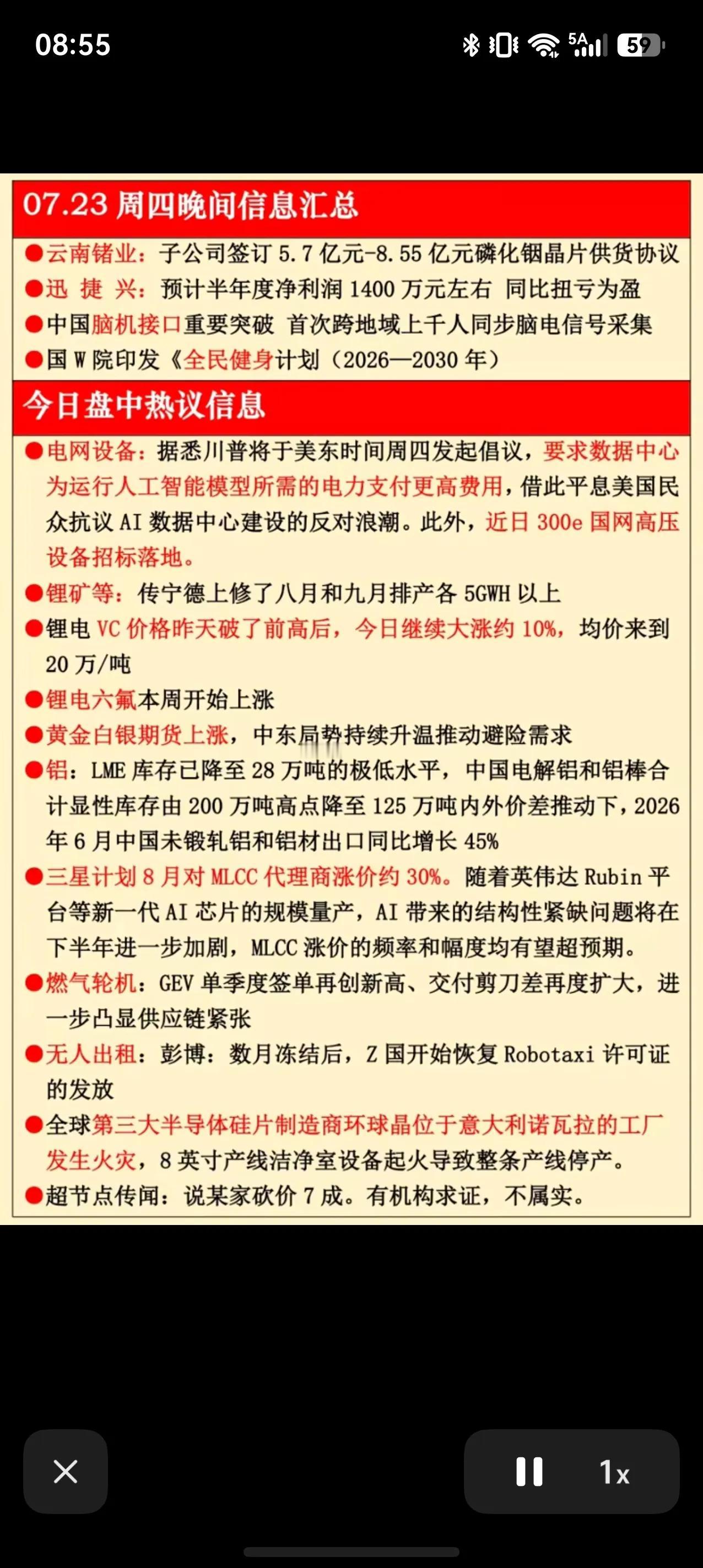 7.23晚间重要资讯梳理，多条产业消息值得重点留意！！！

隔夜+盘前重磅信息汇