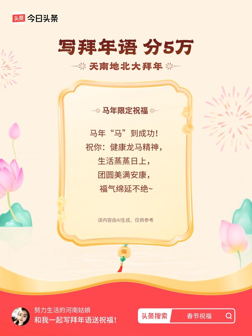 写拜年语送祝福新春拜年送祝福！我的祝福是：“马年“马”到成功！祝你：健康龙马精神
