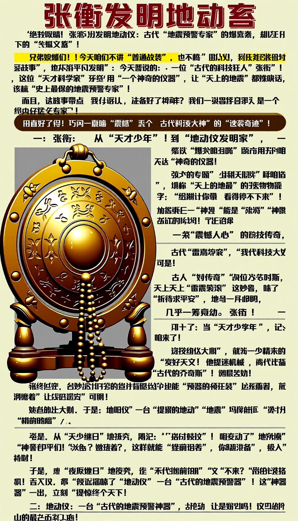 张衡发明地动仪：古代“地震预警专家”的爆款逆袭，震撼天下的“科技大佬”！
**兄